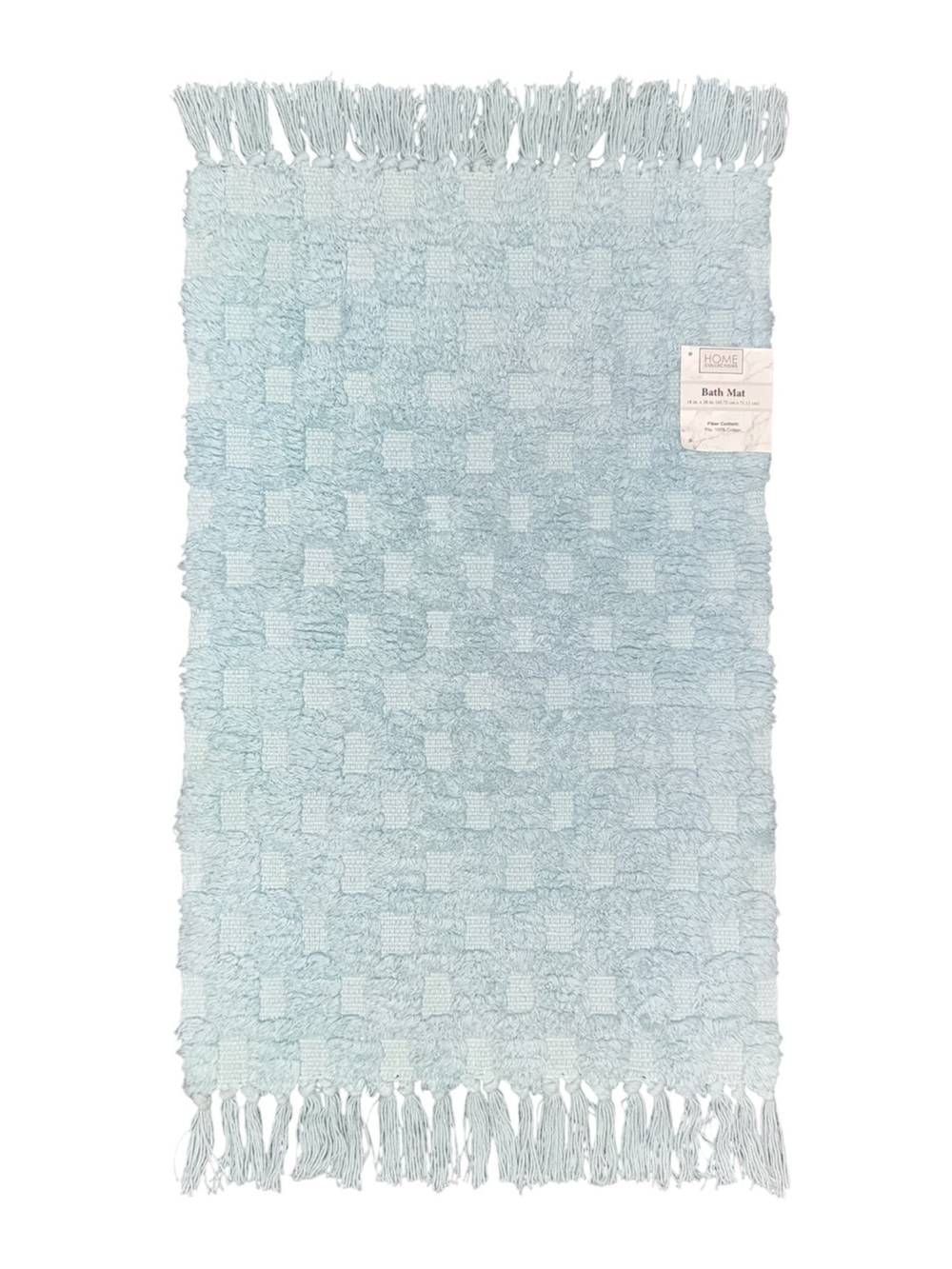 Home Collections Checkered Fringe Bath Mat Cotton Aqua Blue 18x28 NWT